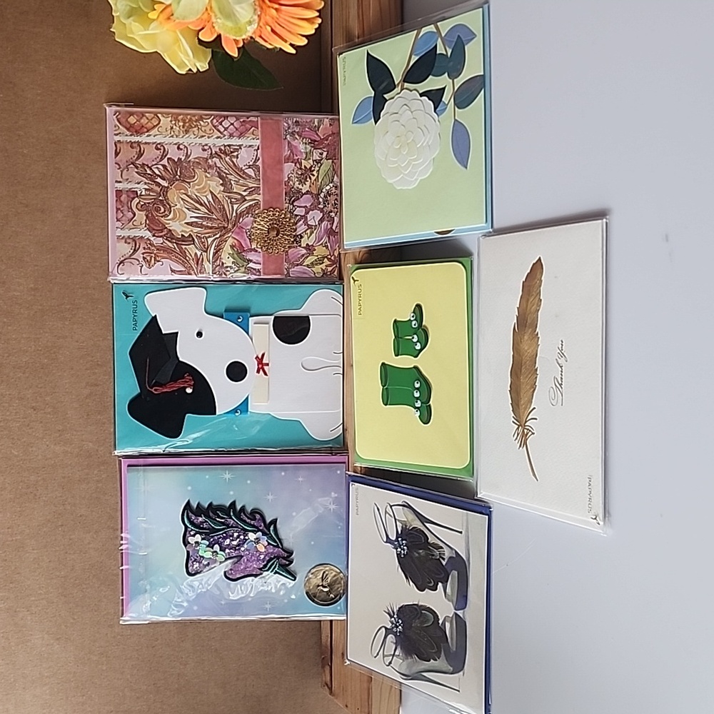 Set of 7, Papyrus Mixed Greetings Cards.